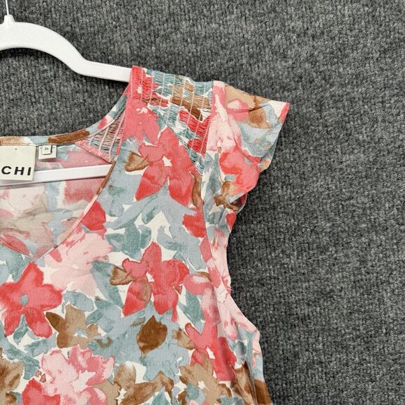 ICHI Blouse Top Womens XS Pink Floral V-Neck Soft Feminine Boho Romantic Pastel - Picture 3 of 10